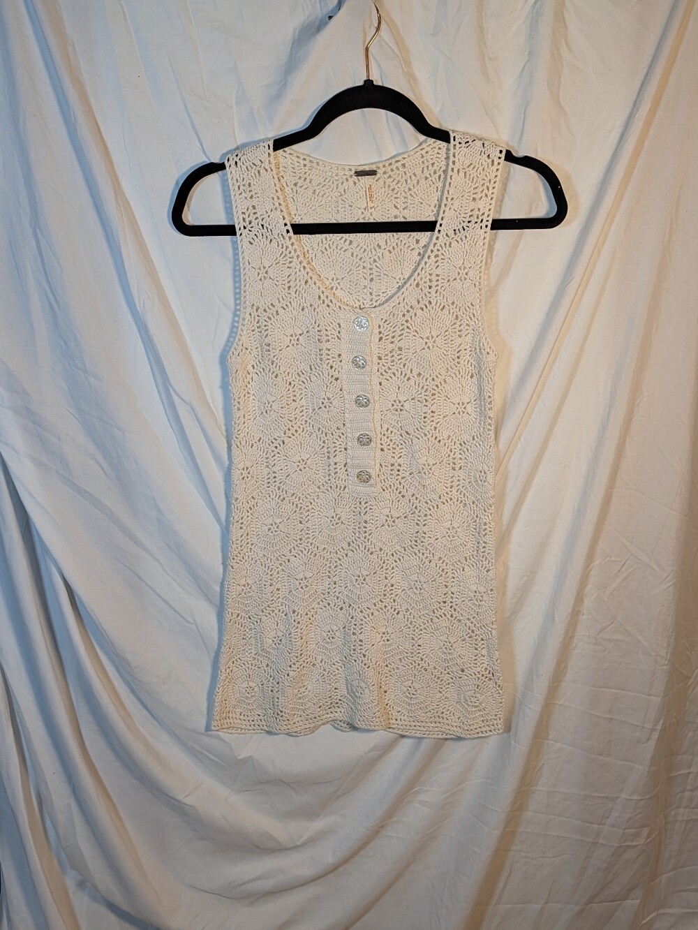 Free People Cream Crochet Button-Front Tank
